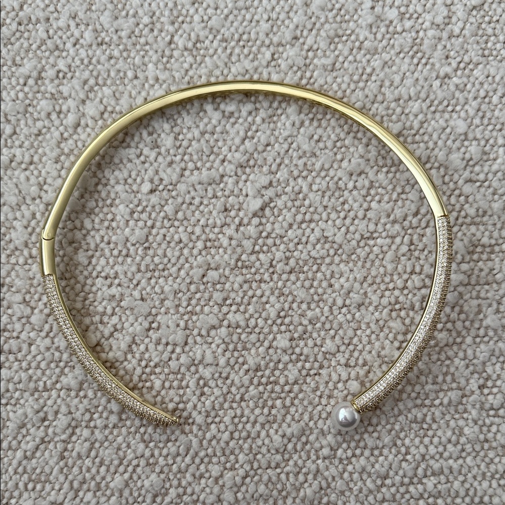 Pave X Pearl Open Collar Choker Necklace in Gold By Adina Eden